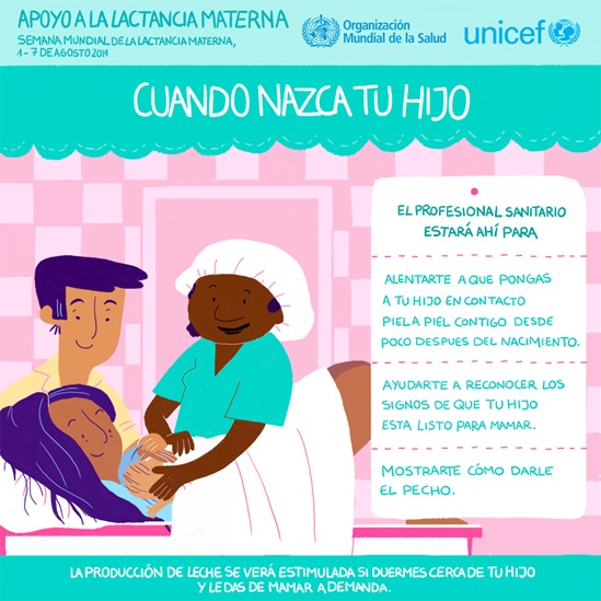 Spanish WHO breastfeeding support 2014 - When your baby is born infographic