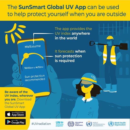 SunSmart Global UV App can be used to help protect yourself when you are outside