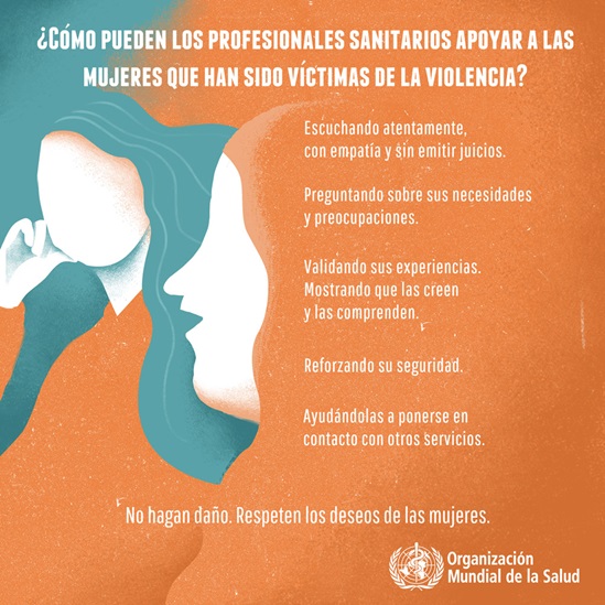 Infografía: ¿Cómo pueden los profesionales sanitarios apoyar a las mujeres que han sido víctimas de la violencia?