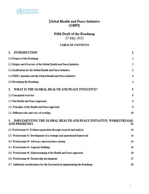 Roadmap for the Global Health and Peace Initiative: The process so far
