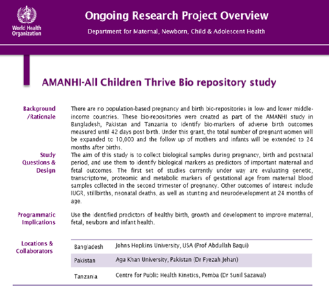 AMANHI-All Children Thrive Bio repository study