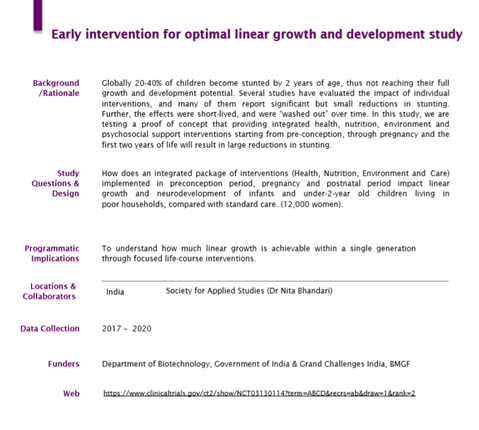 Early intervention for optimal linear growth and development study