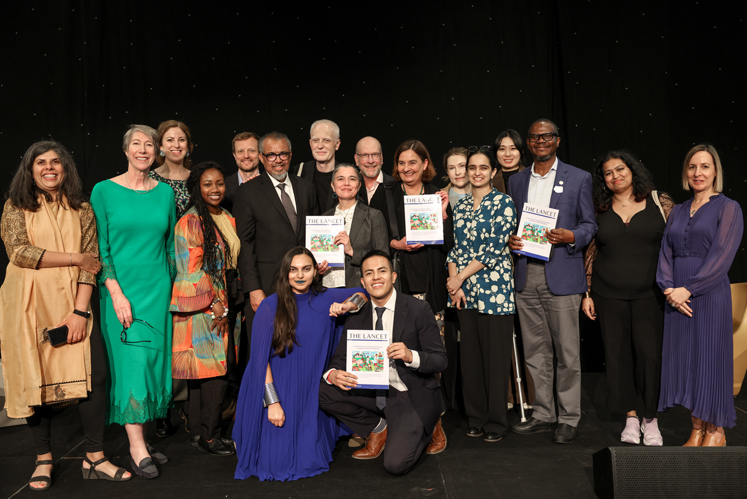 A group picture of adolescents and participants during the launch of the Lancet report on adolescent health and wellbeing on 21 May 2025