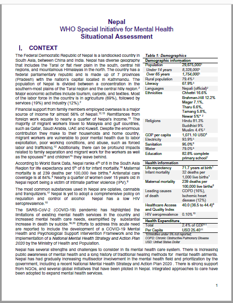 Nepal - WHO Special Initiative for Mental Health