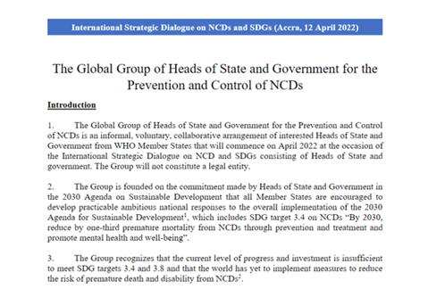 Global Group of Heads of State and Government for the Prevention and Control of NCDs – Terms of reference
