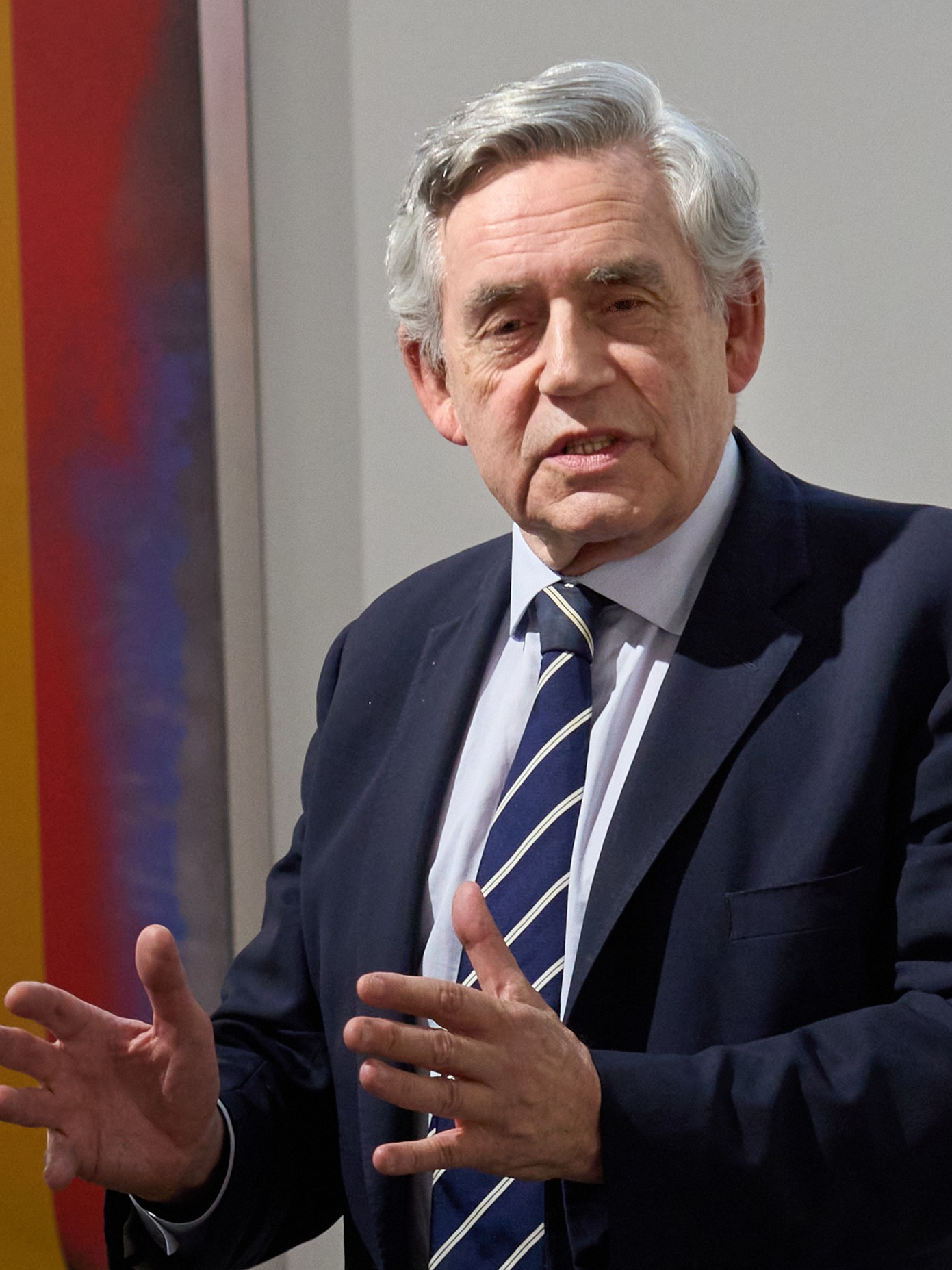Gordon Brown talking to the public making hand gestures