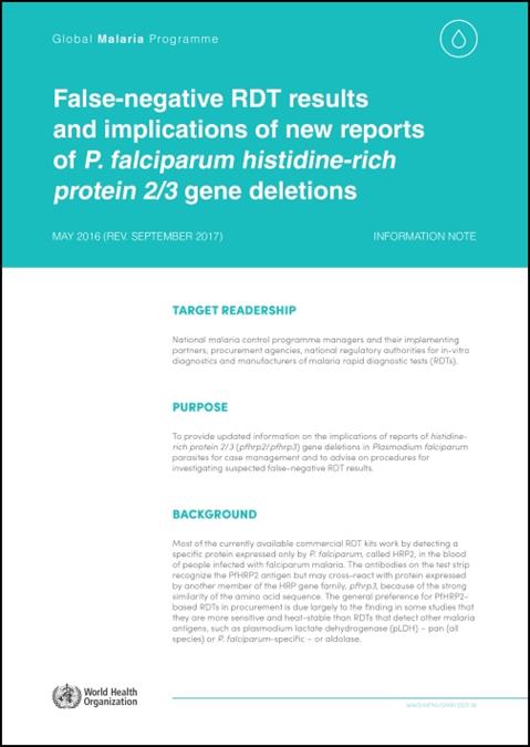 False-negative RDT results and implications of new reports of P. falciparum histidine-rich protein 2/3 gene deletions