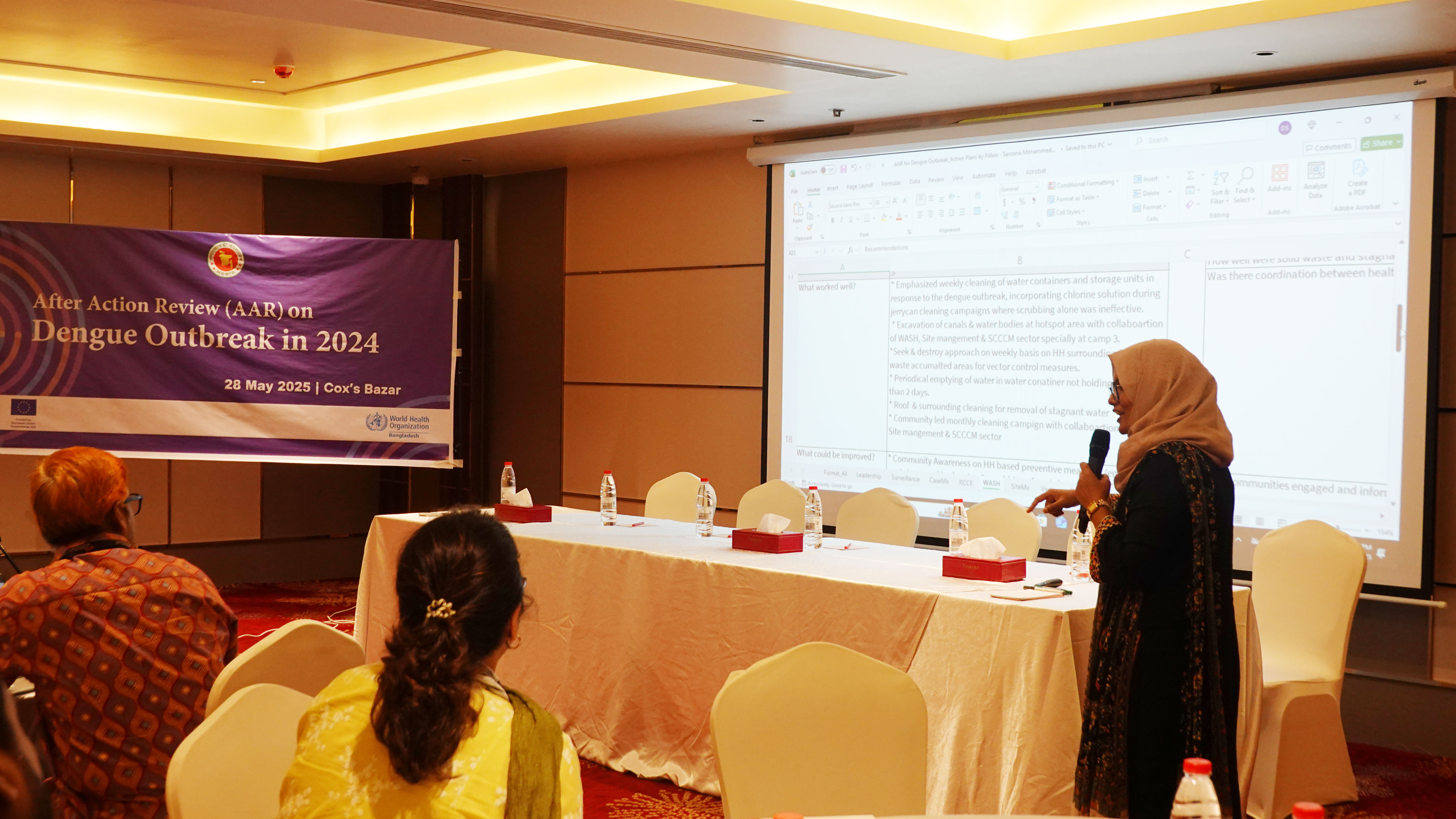 Participants presenting group discussion findings during the plenary session at the After Action Review