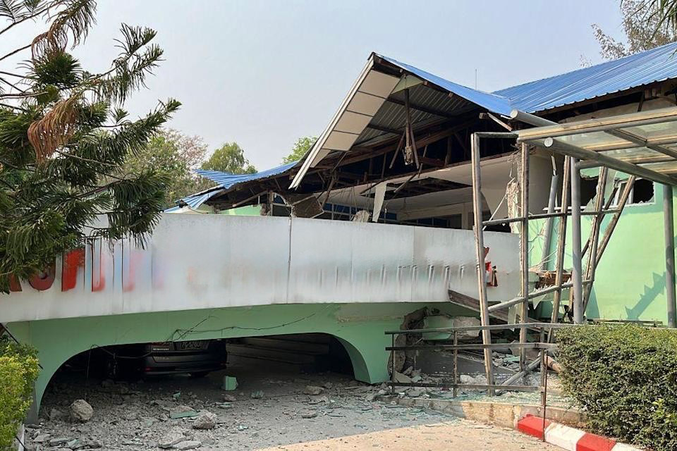 A damaged hospital in earthquake affected area