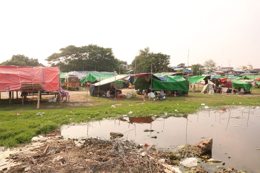 Earthquake relief shelter tents in Mandalay