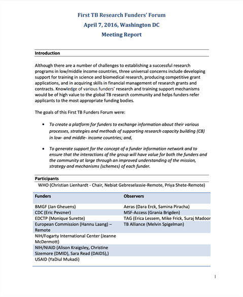 First TB Research Funders’ Forum