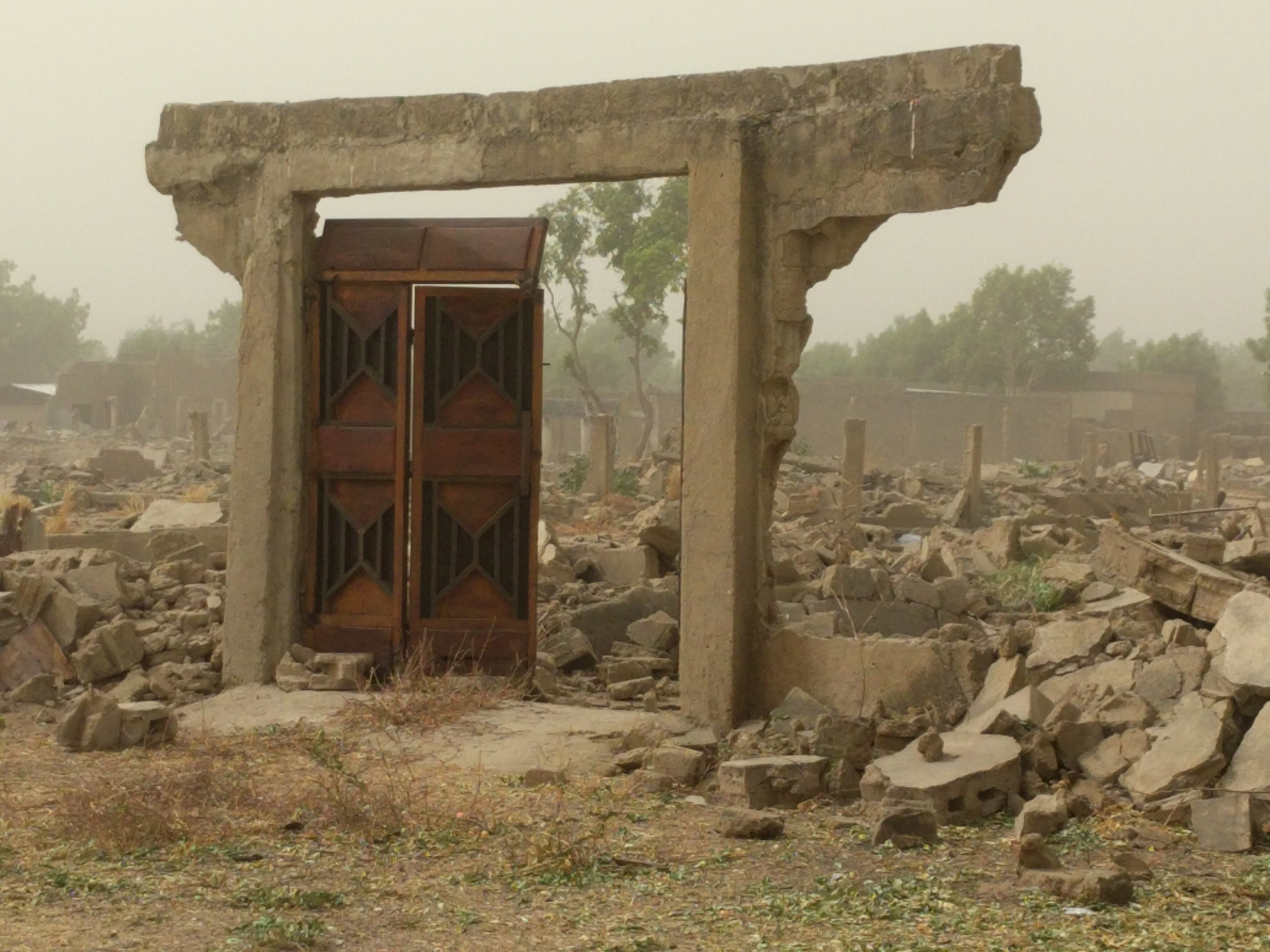 A destroyed health facility in Borno, north-east Nigeria, in 2016