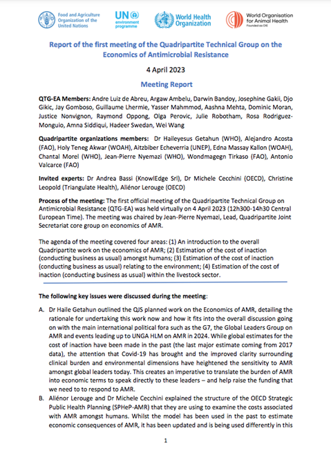 Report of the first meeting of the Quadripartite Technical Group on the Economics of Antimicrobial Resistance