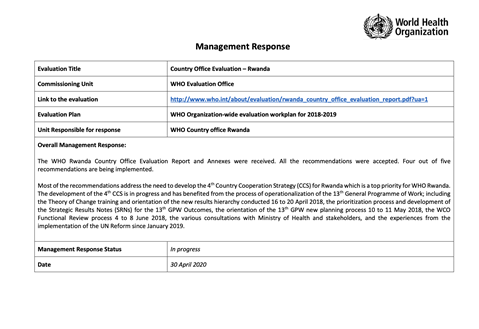 Rwanda Country Office Evaluation - Management Response - April 2020