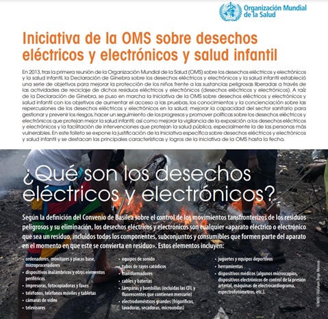 Iniciativa de la OMS sobre desechos eléctricos y electrónicos y salud infantil (folleto)