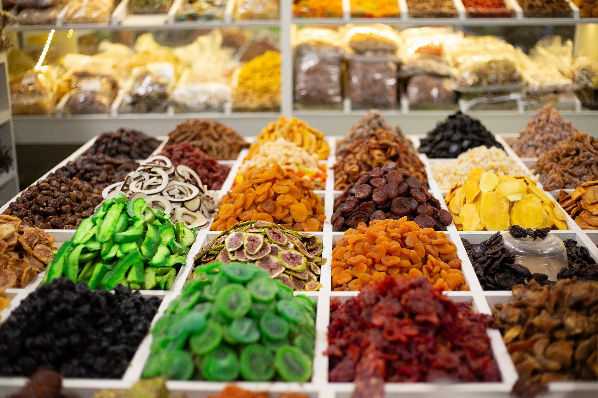 Dried fruits on a market stall at YaÅŸil Bazar Dried fruits on a market stall at YaÅŸil Bazar in Baku