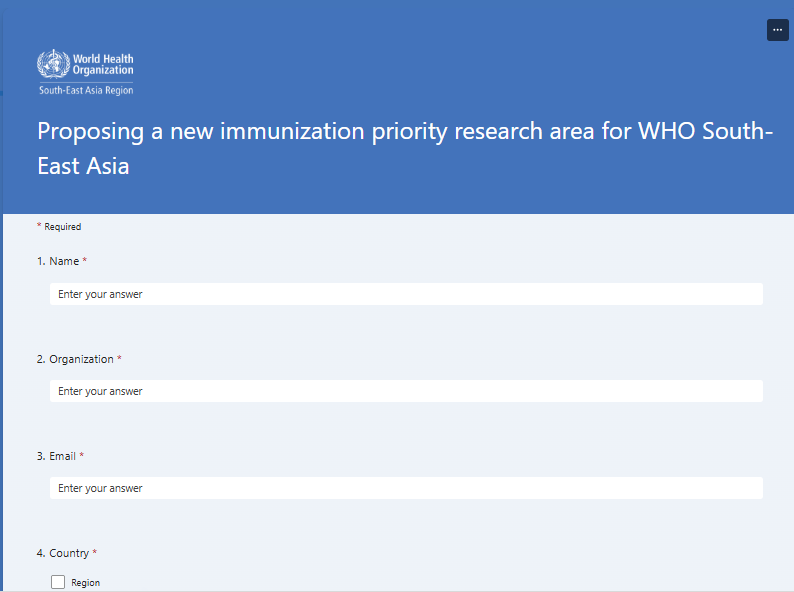 Proposing a new immunization priority research area for WHO South-East Asia form cover