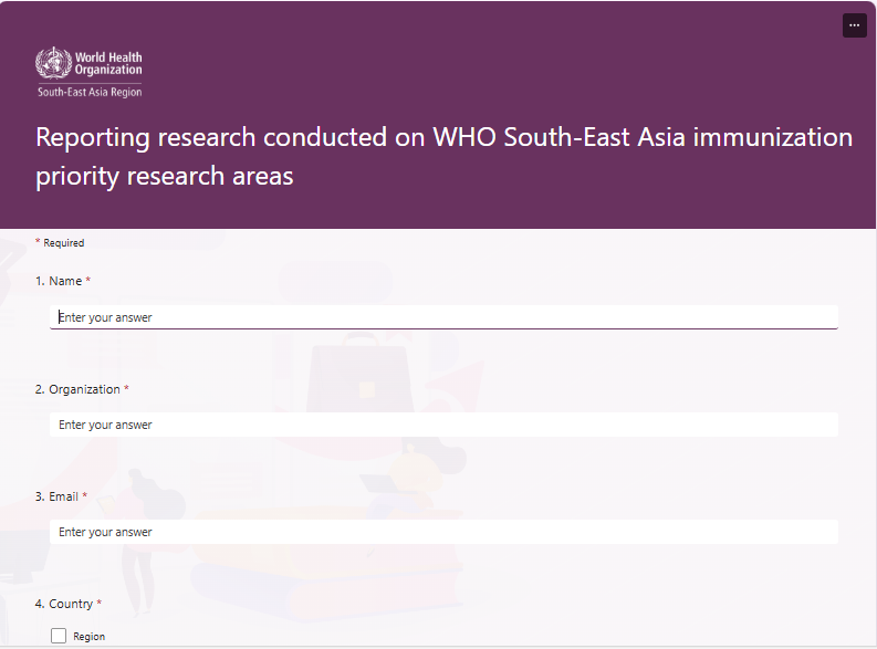 Reporting research conducted on WHO South-East Asia immunization priority research areas form cover