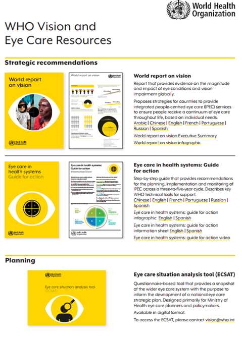 WHO Vision and eye care resources