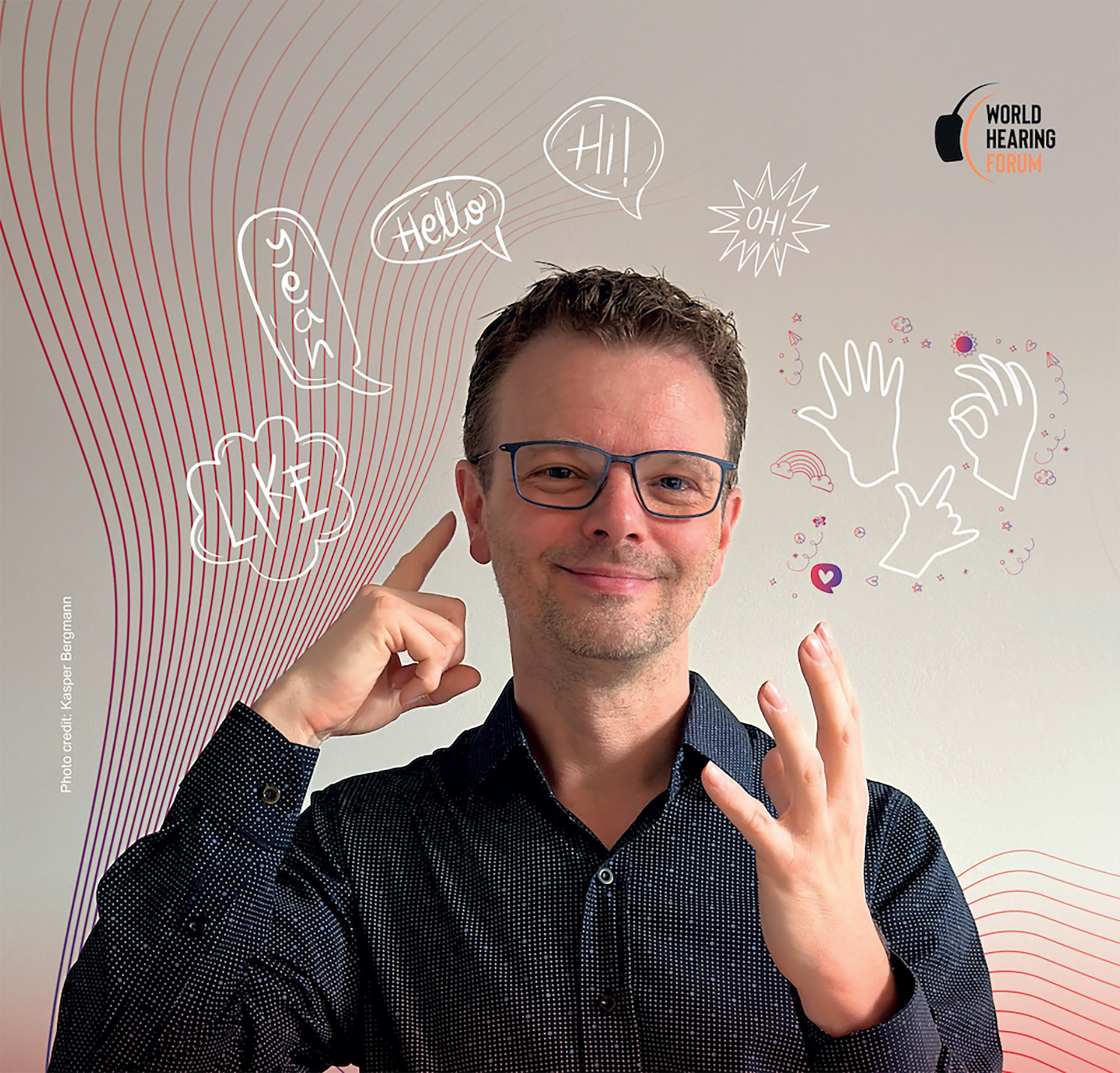 a man signing World Hearing Day in International sign language