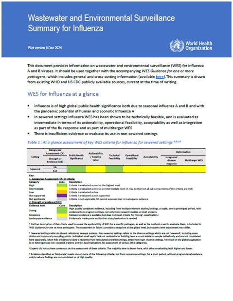 Wastewater and Environmental Surveillance: Summary for Influenza