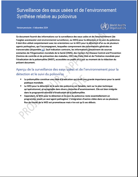 Surveillance des eaux usées et de l’environnement: Synthèse relative au poliovirus
