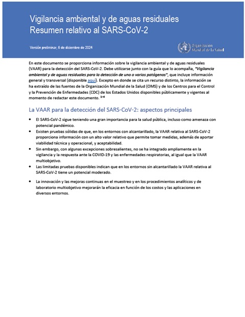 Vigilancia ambiental y de aguas residuales: Resumen relativo al SARS-CoV-2