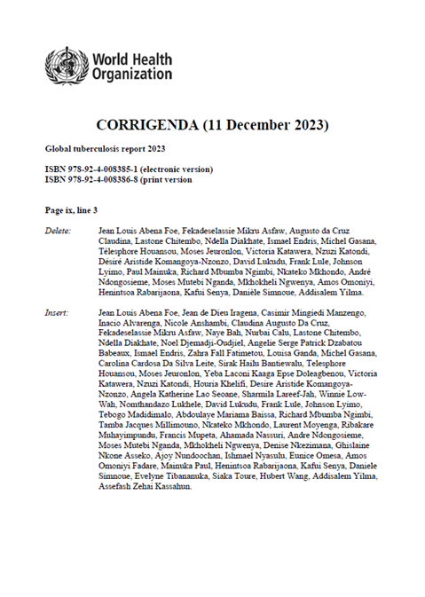 Corrigenda - Global tuberculosis report 2023
