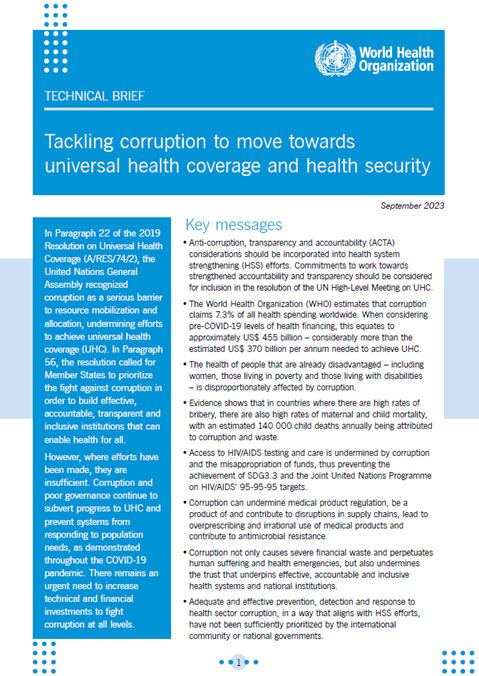 Tackling corruption to move towards universal health coverage and health security