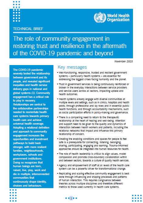 The role of community engagement in restoring trust and resilience in the after math of the COVID-19 pandemic and beyond