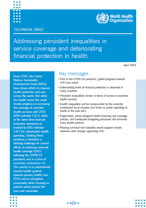 Addressing persistent inequalities in service coverage and deteriorating financial protection in health