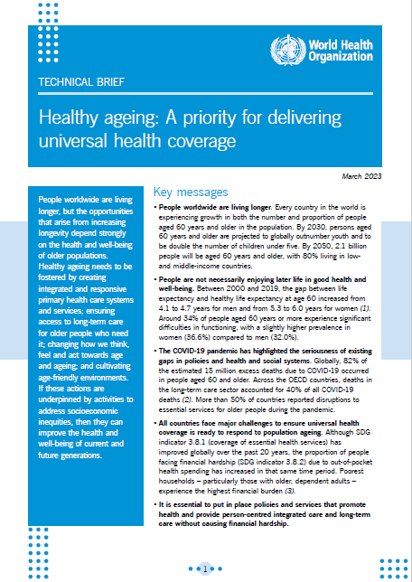 Healthy ageing: A priority for delivering universal health coverage