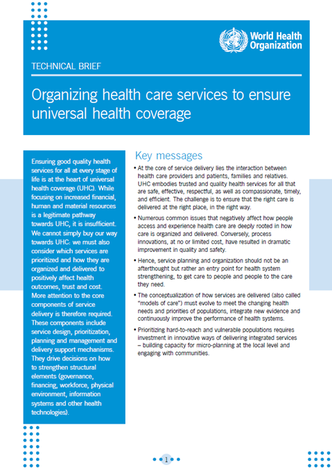 Organizing health care services to ensure universal health coverage