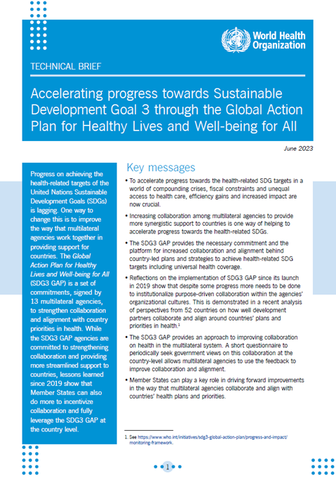 Accelerating progress towards Sustainable Development Goal 3 through the Global Action Plan for Healthy Lives and Well-being for All