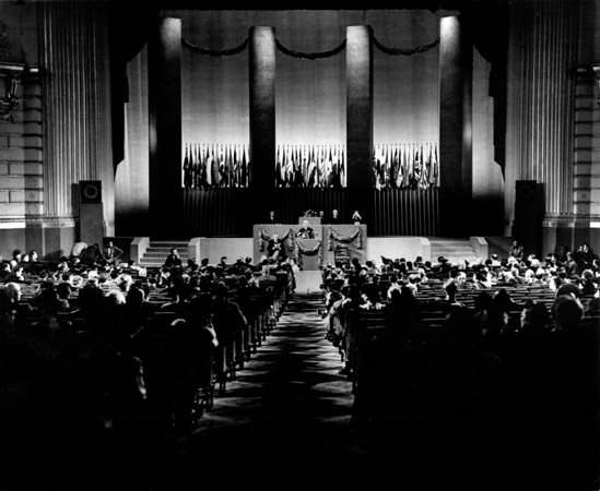 General view of a meeting of the United Nations Conference on International Organization, which was held in the Opera House of San Francisco, 1945