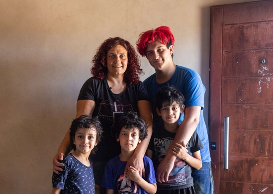 Argentina 2020: a woman with her four children at their home in Moreno