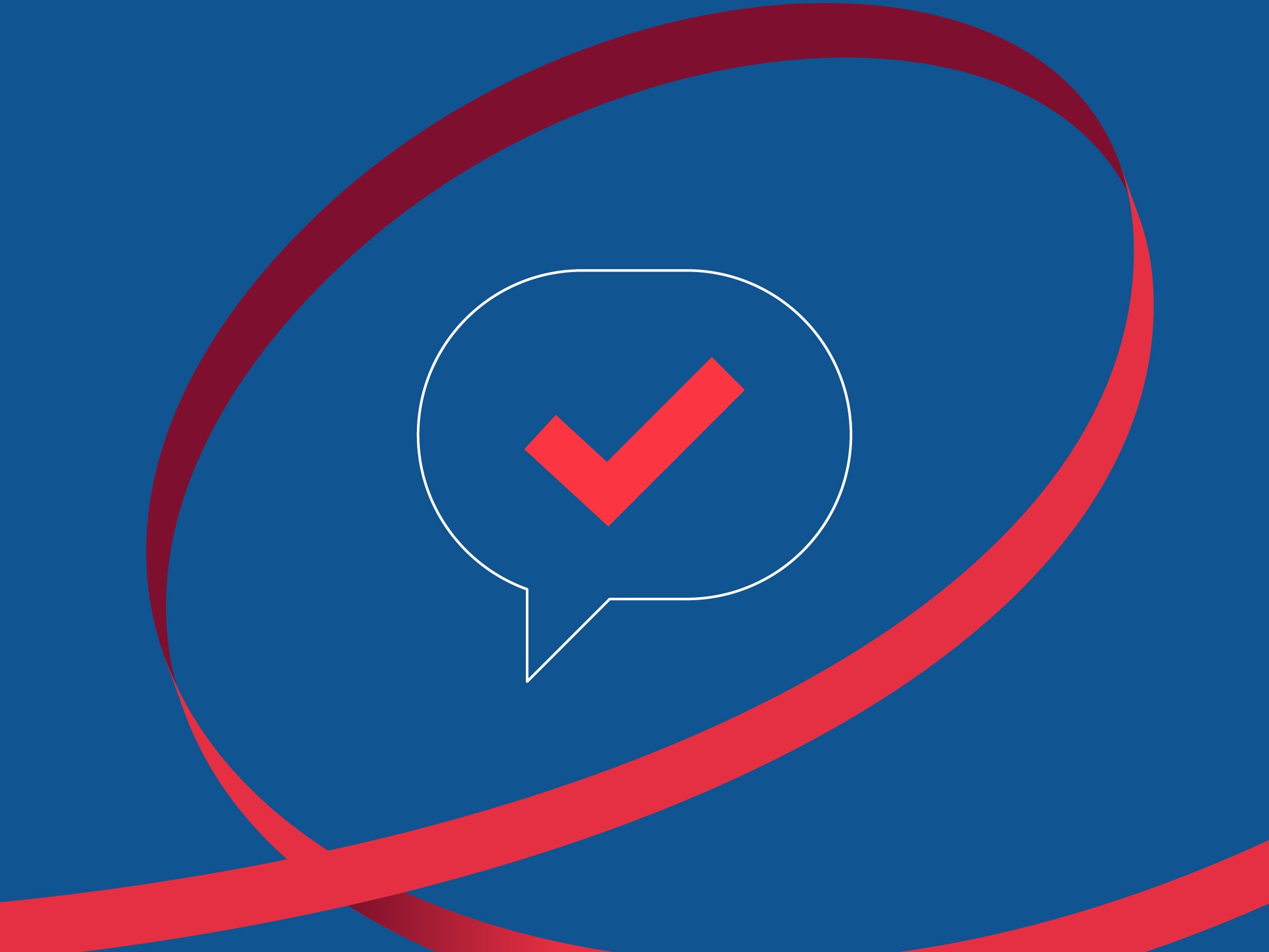 A red ribbon swirling around a conversation blurb icon.