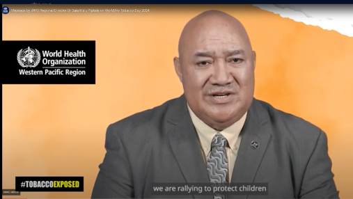 Dr Saia Ma’u Piukala giving a World No Tobacco Day message