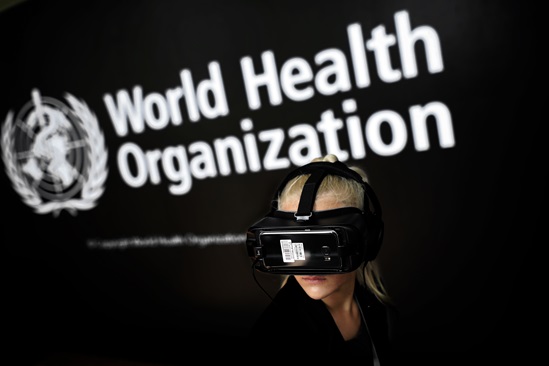 A woman wearing virtual reality glasses