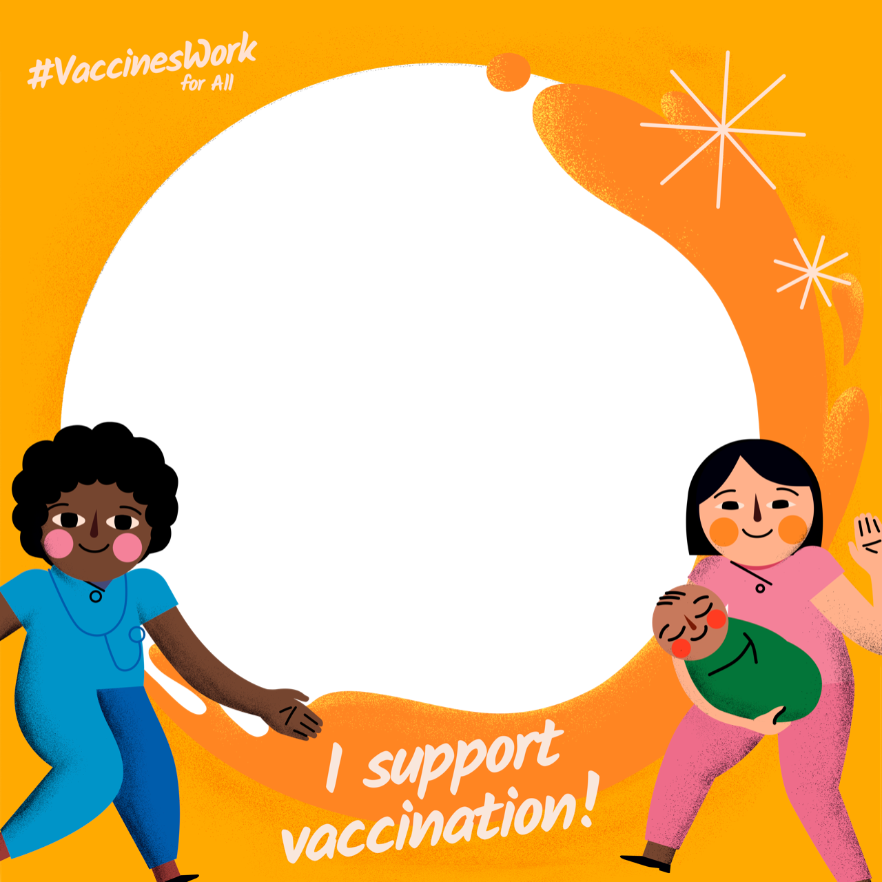 Yellow profile picture frame: #VaccinesWork for All, I support vaccination!
