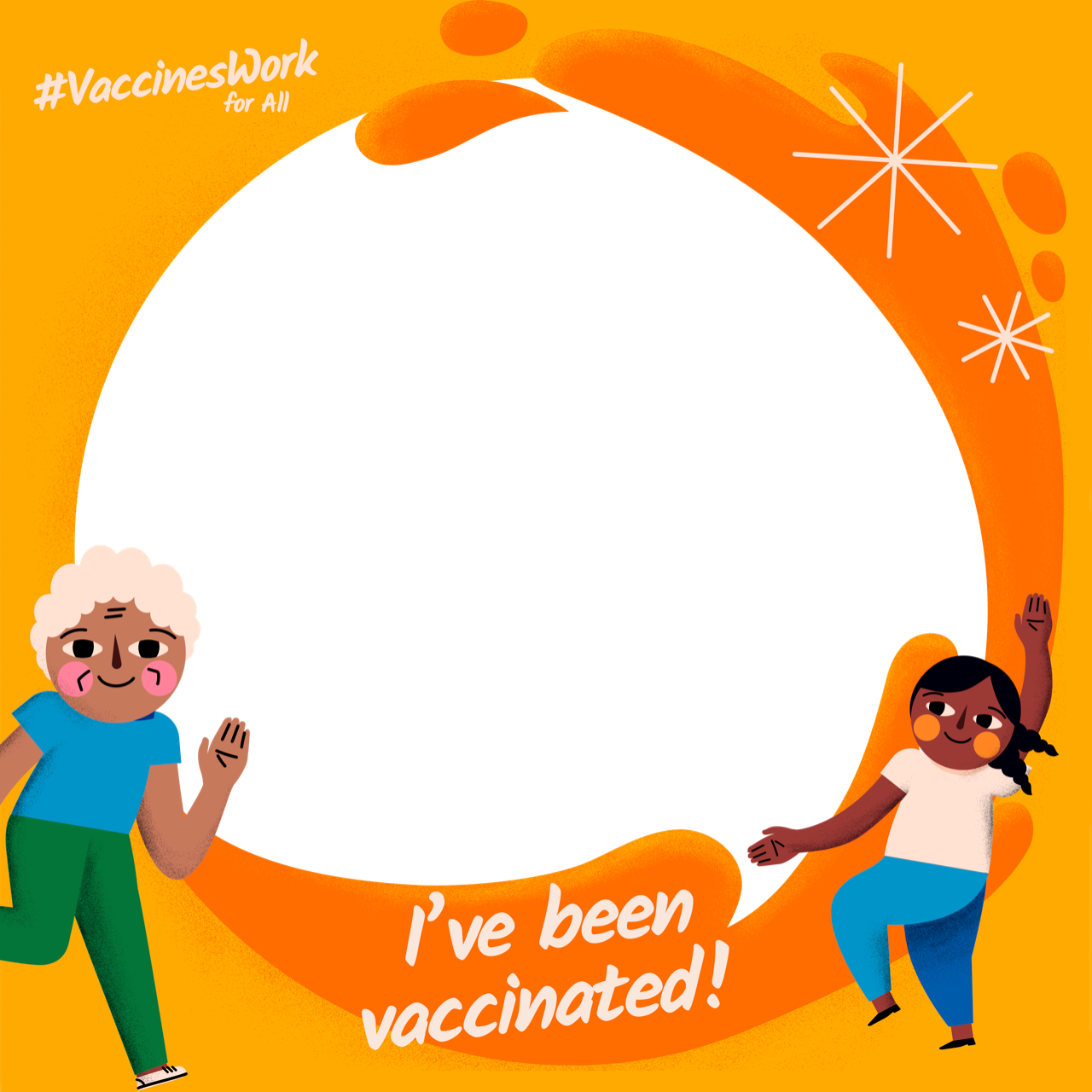 Yellow profile picture frame: #VaccinesWork for All, I've been vaccinated!
