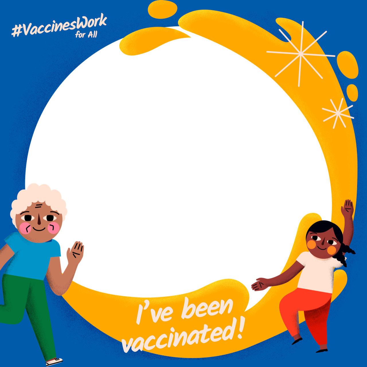Blue profile picture frame: #VaccinesWork for All, I've been vaccinated!
