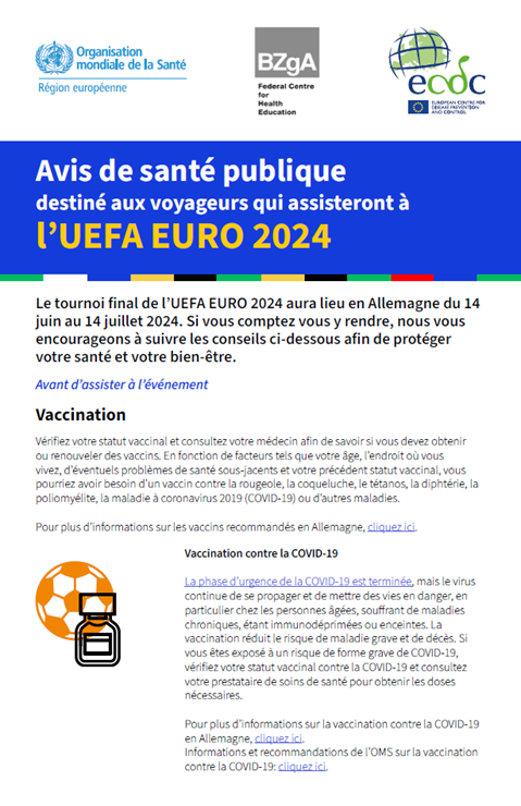 Avis de santé publique
destiné aux voyageurs qui assisteront à
l’UEFA EURO 2024