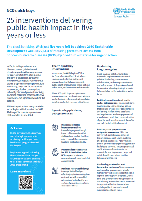 NCD quick buys - 25 interventions delivering public health impact in five years or less