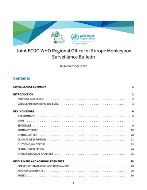 Joint ECDC-WHO Regional Office for Europe Monkeypox Surveillance Bulletin: 09 November 2022