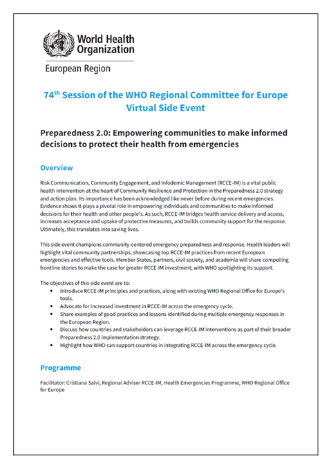 Preparedness 2.0: Empowering communities to make informed decisions to protect their health from emergencies - Programme