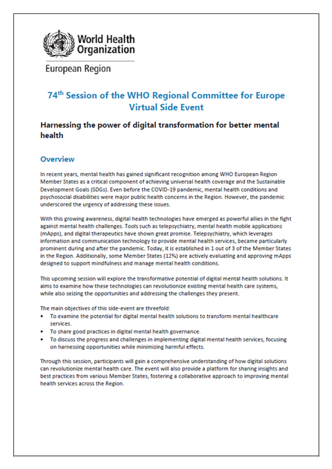 Harnessing the power of digital transformation for better mental health - Programme