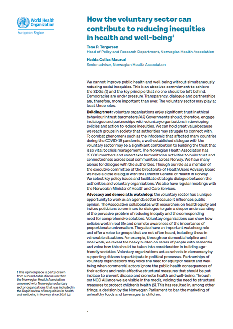 Tone P. Torgersen - How the voluntary sector can contribute to reducing inequities in health and well-being