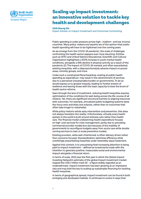 Chih Hoong Sin - Scaling up impact investment: an innovative solution to tackle key health and development challenges