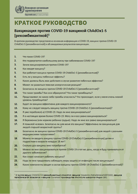 КРАТКОЕ РУКОВОДСТВО - Вакцинация против COVID-19 вакциной ChAdOx1-S [рекомбинантной]